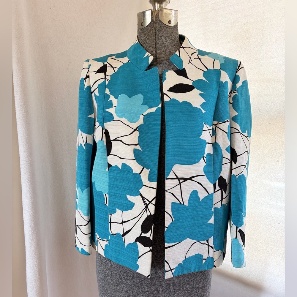Ellen Tracy silk/cotton floral open-front jacket